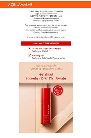 48 Saat Kalıcı Saten Fondöten 35ml SPF30+ Radiance Perfect Fit Foundation No.21 Vanilla