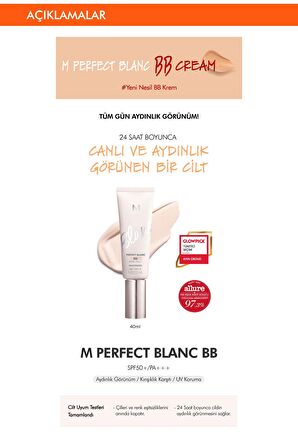 Aydınlık Görünüm Sunan&Ton Eşitleyici BB Krem 40ml SPF50+ MISSHA M Perfect Blanc BB (Sand / No.23)