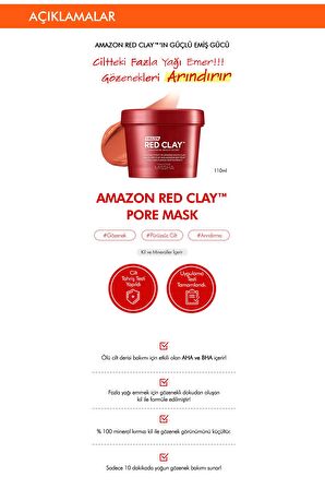 Gözenekli Ciltler İçin Amazon Kili Maskesi 110ML Amazon Red Clay Pore Mask