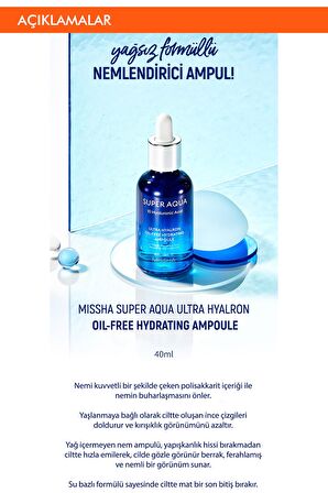 Missha Super Aqua Tüm Cilt Tipleri İçin Su Bazlı Yağsız Nemlendirici Yüz Bakım Ampulü 40 ml