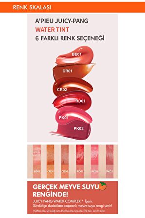 Dudaklara Nemli ve Işıltılı Görünüm Veren Tint Ruj  A'PIEU Juicy-Pang Water Tint (CR01)