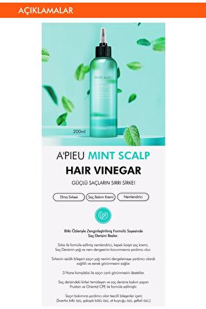 Nane Kompleksi İçeren Kepek Karşıtı  Saç Sirkesi 200ml Mint Scalp Hair Vinegar