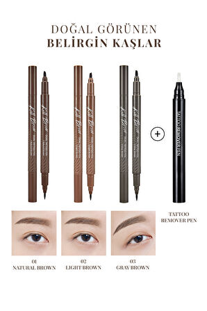 Yarı Kalıcı Kaş ve Makyaj Düzeltici Kalem Seti Clio Kill Brow Dual Tattoo Pen Set (01 Natural Brown)