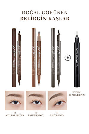 Yarı Kalıcı Kaş ve Makyaj Düzeltici Kalem Seti Clio Kill Brow Dual Tattoo Pen Set (02 Light Brown)