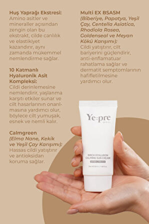 Birch Hyaluron Calming Sun Cream Spf50 Güneş Kremi Nemlendirici Huş Ağacı Hyaluronic Acid Kore 50ml