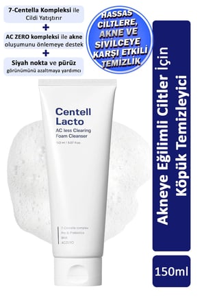 Centell Lacto AC less Clearing Foam / Akneye Eğilimli Ciltlere Temizleyici 150ml