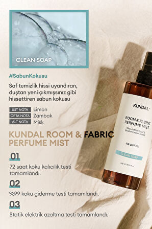 Oda ve Kumaş Kokusu KUNDAL Room & Fabric Perfume Mist (Clean Soap)