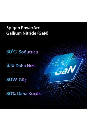 Spigen 30W GaN USB-C Adaptör Hızlı Şarj Aleti iPhone&Android&iPad&MacBook Type-C PE2008 White Outlet