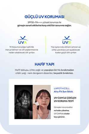 Mat Bitiş Sunan Stick Güneş Koruyucu LAPOTHICELL Airy Fit Sun Stick SPF50+ PA++++