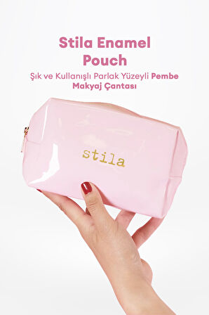 Şık ve Kullanışlı Parlak Yüzeyli Pembe Makyaj Çantası Stila Enamel Pouch (Pink)