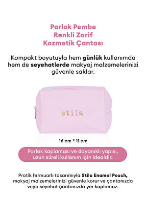 Şık ve Kullanışlı Parlak Yüzeyli Pembe Makyaj Çantası Stila Enamel Pouch (Pink)