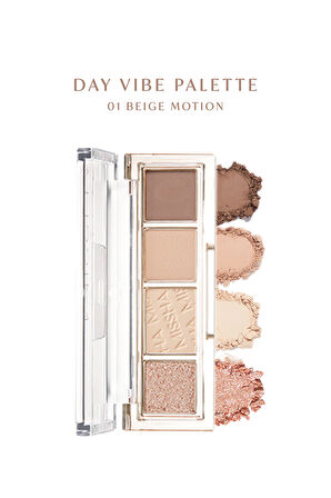 Yoğun Pigmentli Mat ve Işıltılı Tonlar Barındıran 4'lü Far Paleti Day Vibe Palette (#1 Beige Motion)