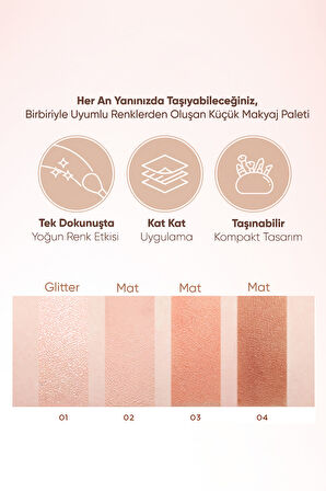 Yoğun Pigmentli Mat ve Işıltılı Tonlar Barındıran 4'lü Far Paleti Day Vibe Palette (#2 Bouncy Coral)