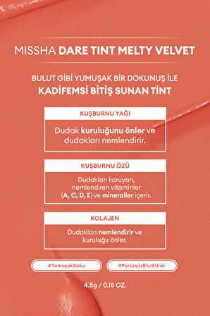 Uzun Süre Kalıcı, Bulaşma Yapmayan, Kadifemsi Bitiş Sunan Tint Dare Tint Melty Velvet (Rosy Souffle)