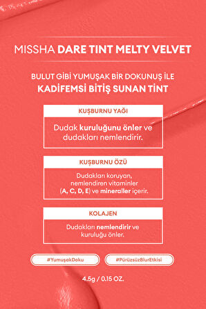 Uzun Süre Kalıcı, Bulaşma Yapmayan, Kadifemsi Bitiş Sunan Tint Dare Tint Melty Velvet (Roselicious)