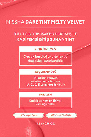 Uzun Süre Kalıcı, Bulaşma Yapmayan, Kadifemsi Bitiş Sunan Tint Dare Tint Melty Velvet (Rosy Cloud)