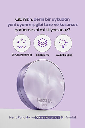 Yoğun Kapatıcı, Nemli ve Parlak Bitişli Cushion Glow Layering Fit Cushion No21 Vanilla SPF50+/PA++++