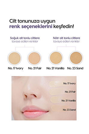 Yoğun Kapatıcı, Nemli ve Parlak Bitişli Cushion Glow Layering Fit Cushion No21 Vanilla SPF50+/PA++++