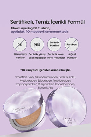 Yoğun Kapatıcı, Nemli ve Parlak Bitişli Cushion Glow Layering Fit Cushion No21 Vanilla SPF50+/PA++++