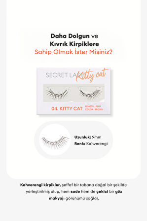 Doğal Görünüm Sunan Kahverengi Takma Kirpik Secret Lash (No.4 Kitty Cat)