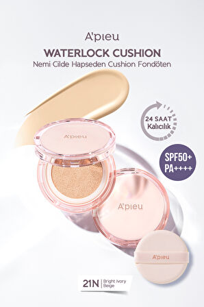 24 Saat Kalıcı Esans İçeren Nemlendirici Cushion A'PIEU Waterlock Cushion (21N) SPF50+/PA++++