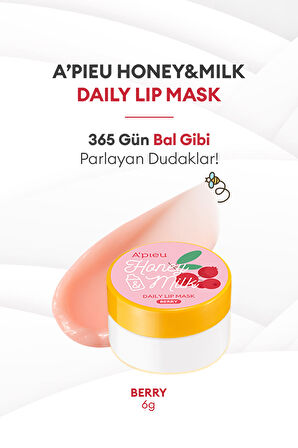 Bal ve Süt Özlü Besleyici ve Nemlendirici Dudak Maskesi A'PIEU Honey & Milk Daily Lip Mask (Berry)