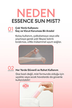 Saç ve Vücut İçin Nemlendirici Güneş Koruyucu Mist All Around Essence Sun Mist SPF50+/PA++++