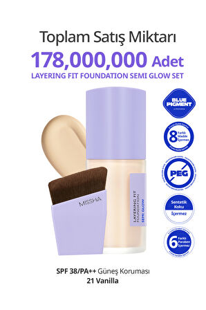 Yarı Parlak Bitişli Nemlendirici Fondöten + Fırça Layering Fit Foundation Semi Glow Set No21 Vanilla