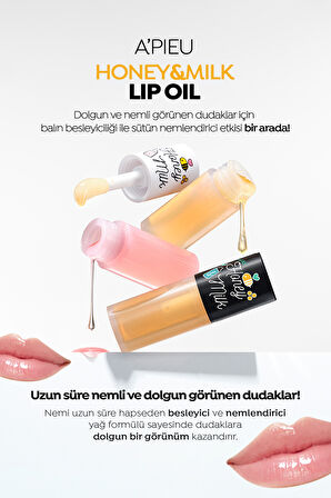 Bal ve Süt Özlü Besleyici Şeftali Aromalı Dudak Bakım Yağı A'PIEU Honey&Milk Lip Oil Light (Peach)