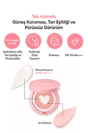 Ton Eşitleyici Pembe Bazlı Güneş Koruyucu Cushion A'PIEU Pure Block Tone-Up Sun Cushion SPF50+PA++++