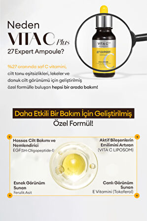 %27 Oranında Saf C Vitamini İçerikli, Leke Karşıtı, Aydınlatıcı Ampul Vita C Plus 27 Expert Ampoule