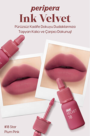 Yüksek Pigmentli, Kadife Görünümlü, Gün Boyu Kalıcı Tint Peripera Ink Velvet (18 Star Plum Pink)