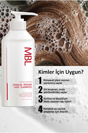 MBL Damage Repair Şampuan – İşlem Görmüş Yıpranmış Saçlar İçin Özel Bakım Şampuanı 500ML