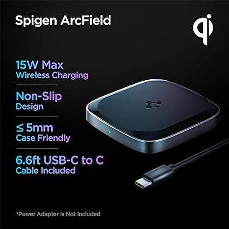 Spigen PowerArc ArcField 15W Max Hızlı Kablosuz Şarj Cihazı (iOS 7.5W / Android 10W / Pixel 15W) Black - ACH02578