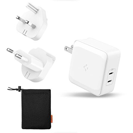 Spigen 45W USB-C Güç Adaptörü 2 Port (Akım Korumalı) 20W/45W Type-C iPhone & Android & iPad & MacBook Hızlı Şarj Cihazı + Çoklu Değiştirebilir Başlık Travel ArcStation PE2010 White - ACH02613