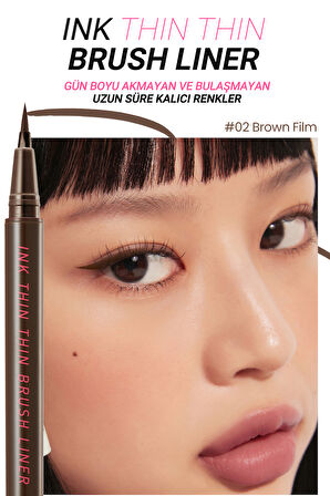 Ultra İnce, Kolay Uygulanabilen Kalem Eyeliner PERIPERA Ink Thin Thin Brush Liner (02 Brown Film)