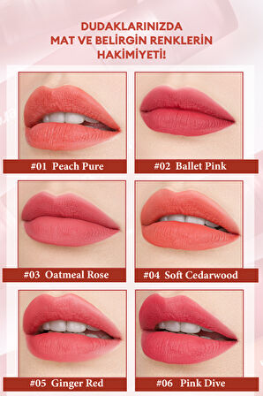Mat Bitişli, Dolgun ve Pürüzsüz Görünüm Sunan Tint Peripera Ink Mood Matte Tint (06 Pink Dive)