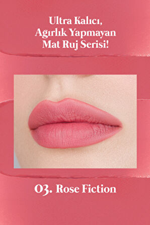 Mat Bitişli ve Uzun Süre Kalıcı Stick Ruj Peripera Ink Mood Matte Stick (03 Rose Fiction)