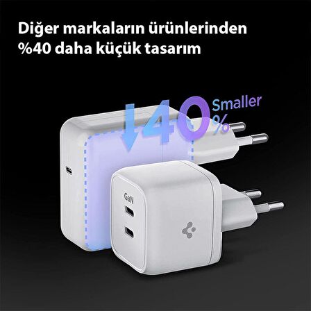 Spigen Powerarc Arcstation 35W Hızlı Şarj Cihazı 2 Port Gallium Nitride (Gan) Usb-C Pd 3.0 30W / Pps 30W (Samsung Hızlı Şarj Destekli) iPhone / Android Şarj Adaptörü PE2104 White - ACH03714