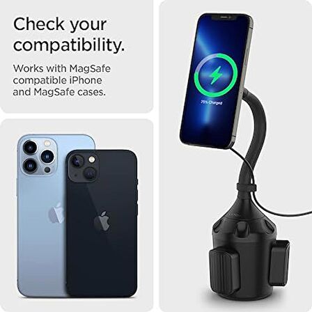 Spigen OneTap Cup Holder Bardaklık Araç Tutacağı + MagSafe Manyetik Kablosuz Şarj Cihazı iPhone 14 / iPhone 13 / iPhone 12 Serisi ile Uyumlu ITS68W Black - ACP03810