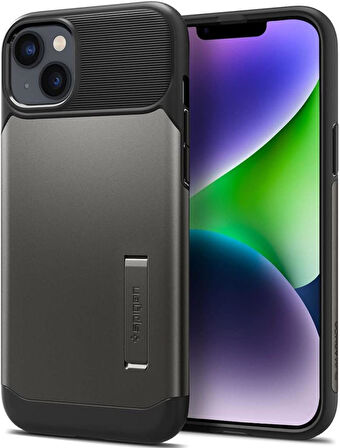 Spigen iPhone 14 Plus ile Uyumlu Kılıf Slim Armor Gun Metal