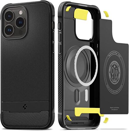 Spigen Apple iPhone 14 Pro Kılıf Rugged Armor MagFit Mat Siyah