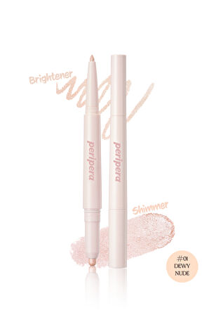 Çift Taraflı Kapatıcı ve Işıltılı Kalem Far Peripera Sugar Twinkle Duo Eye Stick (01 Dewy Nude)