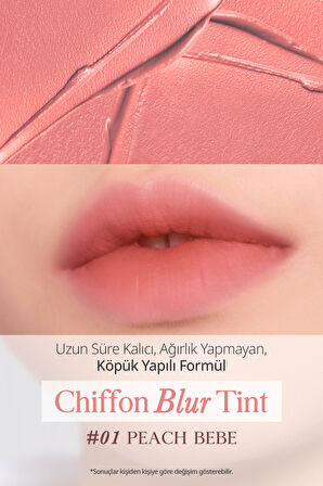 Pürüzsüz ve Kadifemsi Dokulu, Doğal Görünüm Sunan Tint Clio Chiffon Blur Tint (01 Peach Bebe)