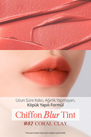 Pürüzsüz ve Kadifemsi Dokulu, Doğal Görünüm Sunan Tint Clio Chiffon Blur Tint (02 Coral Clay)