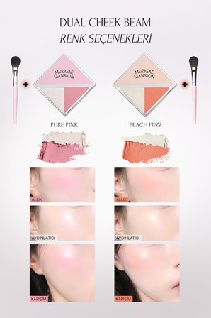 Allık ve Aydınlatıcı Paleti + Fırça Seti MUZIGAE MANSION Dual Cheek Beam Set (01 Pure Pink)