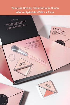 Allık ve Aydınlatıcı Paleti + Fırça Seti MUZIGAE MANSION Dual Cheek Beam Set (02 Peach Fuzz)