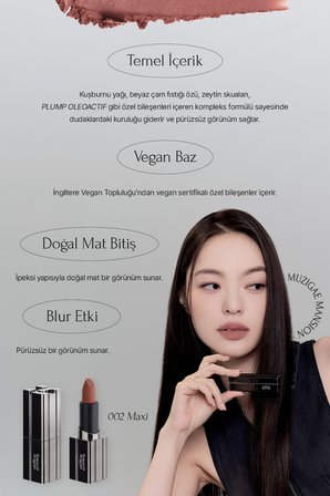 Pürüzsüz Görünüm Sunan Kadifemsi Ruj MUZIGAE MANSION Moodwear Blur Lipstick (002 Maxi)