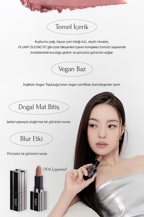 Pürüzsüz Görünüm Sunan Kadifemsi Ruj MUZIGAE MANSION Moodwear Blur Lipstick (004 Layered)