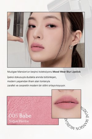 Pürüzsüz Görünüm Sunan Kadifemsi Ruj MUZIGAE MANSION Moodwear Blur Lipstick (005 Babe)